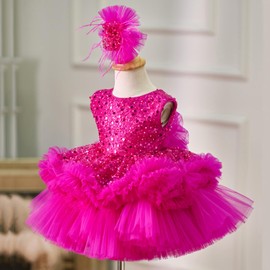 RUYUYIRU Sequin Baby Girls Pageant Dress Flower Girls Tutu Dress Princess Big Bow First Birthday Party Dresses Rose Red