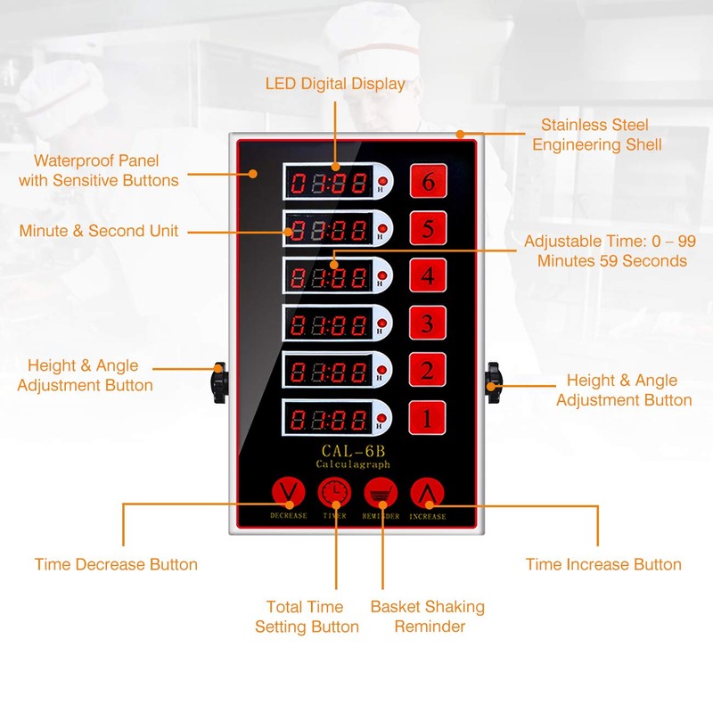 BEAMNOVA 6 Channel Digital Kitchen Timer Cooking Reminder Commercial Loud