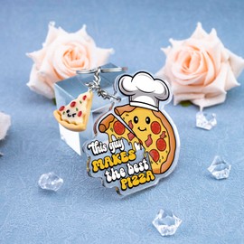 Yoxiumi Pizza Keychain Pizza Party Decorations Funny Food Keychain Pizzeria Decorations Gift for Chef Accessories Novelty Keychains for Men Party Supplies