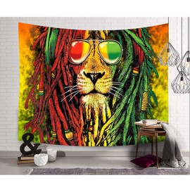 Simsant Rasta Rastafarian Tapestry Lion Head Bob Tapestry Wall Hanging Backdrop for Living Room Bedroom Dorm Psychedelic Decor (80"x60")