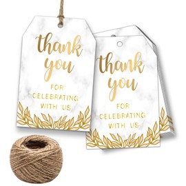 Thank You for Celebrating with Us Tags, 100Pcs Marble Pattern Thank You Gift Tags with 100 Feet Natural Jute Twine for Wedding, Birthday, Baby Shower Party Favors, Paper Gift Tags.