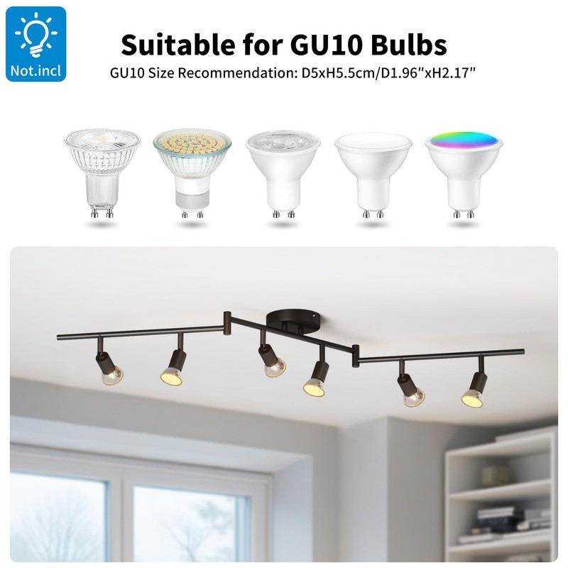 LVWIT 6-Light LED Ceiling Track Lighting Fixtures, Flexibly Rotatable Light