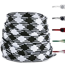 NDTEZUGT Colored Flat Shoe Laces for Travis Scott Sneakers, 5/16"(8MM) Argyle Shoelaces Replacement Strings (White+Black,54"/140cm)