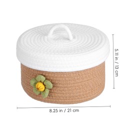 Sosoport Lidded Woven Cotton Rope Storage Basket Round Sundries Basket for Magazines Home Organization Decorative and Design for Living Room Bedroom Dining Room