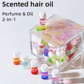 【Sahipub】Perfume&Oil 2 in 1-Avocado Oil, Collagen Hair Oil for Frizzy, Dry, Thicker, Ponytail, Damaged, Curly, Healthy Hair, Repair serum, Haircare, Hair Fragrance:_Full Pack: 40 pcs (7 scents )