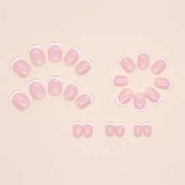 Pack of 24 French False Nails for Gluing, Short Press On Nails, French Artificial Nails, Short Natural Fake Nails for Women and Women