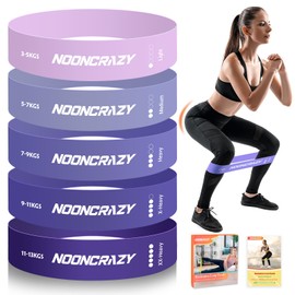 NOONCRAZY Fitness Bands Set of 5, 100% Natural Latex Resistance Bands with Exercise Instructions (English language not guaranteed), Gymnastics Band 5 Different Thicknesses, Resistance Band for