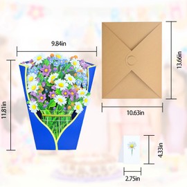 zzmorni 3D Pop-Up Flower Bouquet Greeting Cards with Note Card & Envelope - Perfect for Birthdays, Anniversaries, and Get Well Gifts for Women (stye3)