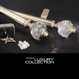 ILAISIHOME Single Curtain Rod Set: 1-1/8 inch Diameter Adjustable Curtain Rods with Clear Silver Foiled Finial, 72-144 inch, Standard Single Drapery Rod for 1 Pack