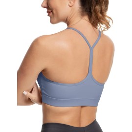 Women's Y Back Breathable High Support Racerback Sports Bra Padded Spaghetti Thin Strap Yoga Workout Tank TopColor: Greyblue, Size: M