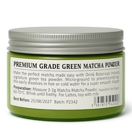 Premium Grade Green Matcha Powder | 100% Natural & Pure Green Tea Powder | Smooth Taste & Vibrant | 30+ Servings | 30 Grams, 1.058 oz | PET Recyclable Jar | Drink Botanicals Ireland