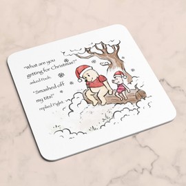 Rude Christmas Hats Winnie the Pooh and Piglet Coaster - WATERCOLOUR Novelty Sarcastic Funny Swear Festive Xmas Smashed Quote Best Friend Pig Bear Gift Present (White Prime)