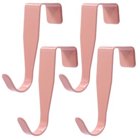 Hordion 4Pack Over Cabinet Door Hook, Carbon Steel Hanger Hook Over The Door Drawer Hooks for Kitchen Cabinet Bathroom Door, Pink