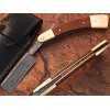 WHITE DEER Damascus Steel Straight Razor Camel Bone & Olive