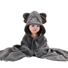 HiABsee Baby Towels with Hood Ultra Soft Hooded Baby Towels Newborn, Unique Animal Design Baby Bath Towel for Boy and Girl, Grey Elepangt 01