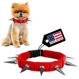 CoyoteVest Spiked Dog Collar - Red Small Spike Collar for Dogs, Adjustable, Studded, Protection Against Coyotes and Aggressive Dogs