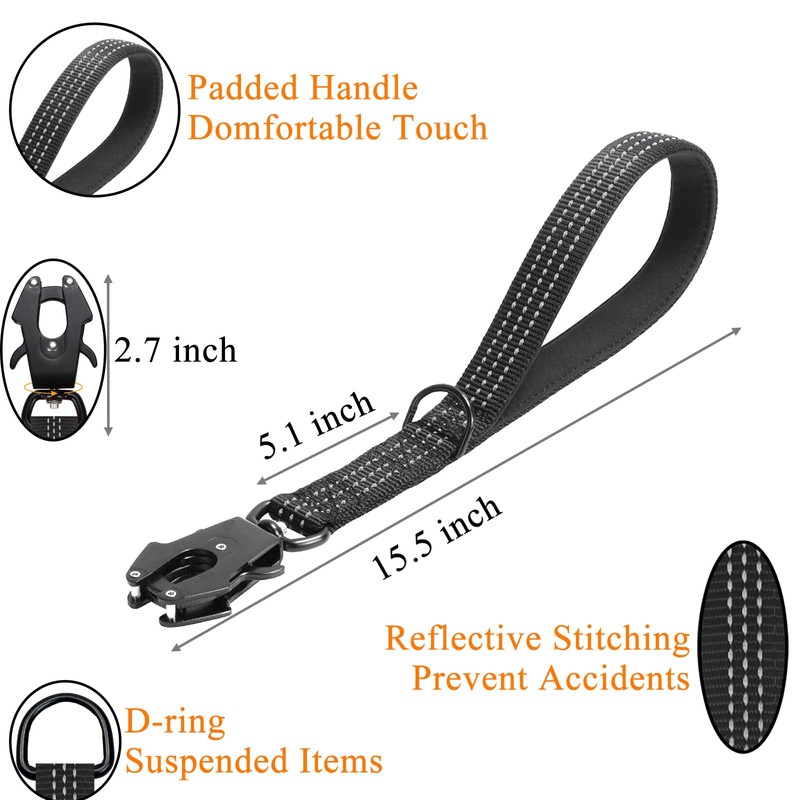 Short Dog Leash 15” Heavy Duty Nylon Traffic Leash with