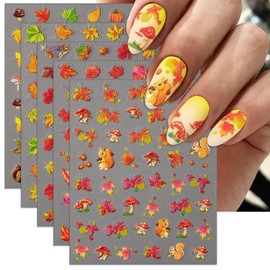 IDDFEVE Embossed Fall Nail Art Stickers, 5D Thanksgiving Day Nail Decals, Self-Adhesive Maple for DIY Autumn Nail Supplies Decoration(5 Sheets)