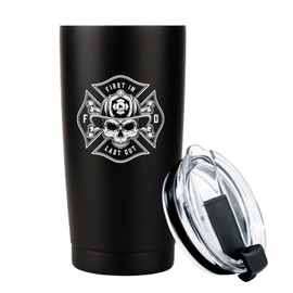 Military Gift Shop 20oz Firefighter Tumbler Travel Mug – Double Wall Vacuum Insulated Firemen Mug – Matte Black (FIREFIGHTER)