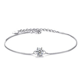 Bo&Pao Women's Cubic Zirconia Bracelet 925 Sterling Silver, 23 cm Silver Bracelet with Zirconia, Adjustable, Sterling Silver, Cubic Zirconia