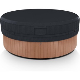 AKEfit Round Hot Tub Cover, 600D Polyester Waterproof for Hot Tub, UV Protection & Windproof, 80''x 14'', Black