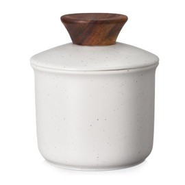 DOWAN French Butter Crock for Countertop, Ceramic Butter Dish with Waterline, Porcelain Butter Container for Spreadable Soft Butter, French Butter Dish with Lid