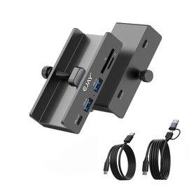 EJAY 5Ports USB3.0 HUB Alu Splitter Desktop Docking with Card Reader for Desk/Monitor Clipping with Extra Power Supply Port,59inches Data & 39inches Power Cable-5Gbps(Black)