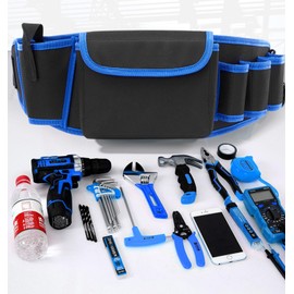 Multipurpose Tool Bag, Tool Waist Bag for Electrics, Tool Bag for Belt, Tool Belt Bag, Tool Bag with Belt, Canvas Tool Bag, Tool Bag Belt, Blue