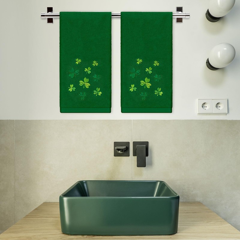 JarThenaAMCS 2Pcs Green St. Patrick's Day Hand Towels Cotton Embroidered