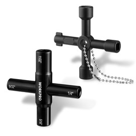 WORKPRO 2PC 4 Way Water Key Wrench, 40Cr Universal Utility Sillcock Key and Multifunctional Heavy-Duty Water Valve Key Tool for Faucet, Spigot, Electric Meter & Cabinet, 1/4", 9/32", 5/16", 11/32"