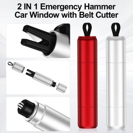 NEUTYPECHIC Pack of 2 Emergency Hammer Car with Seat Belt Cutter, Portable, Glass Breaker, Seat Belt Cutter, Window Breaker for Car Window, 2 in 1 (Silver + Red)