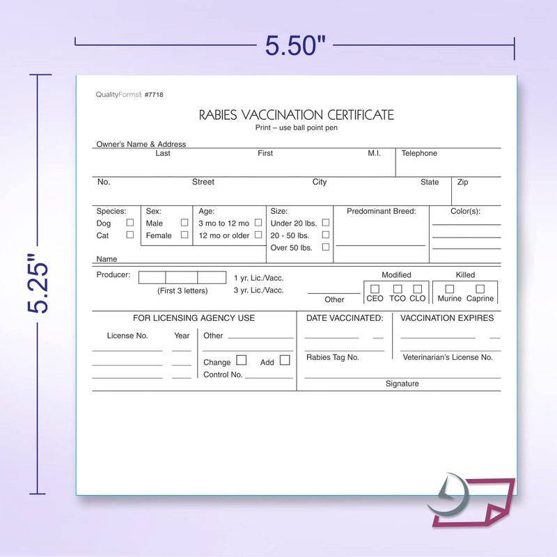 NextDayLabels - Veterinarian, 3-Part Rabies Vaccination Certificates for Cats &