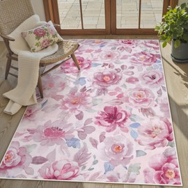 Lahome - Alfombra floral, 3 x 5 pulgadas, antideslizante, ultrafina, lavable, para puerta de interior, resistente a las manchas, alfombras bohemias para baño, recámara (3 x 5, rosa