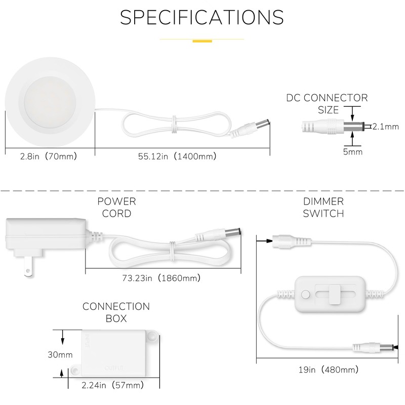 GETINLIGHT 2.75" Under Cabinet LED Puck Lights Kit, Plug-in 12V