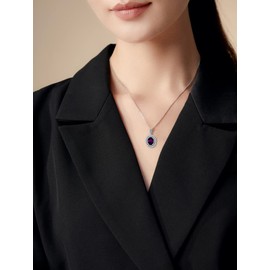 JIANGXIN Luxur 925 Sterling Silver Pendant Chain Women's Necklace Princess Diana Kate Gemstone Design Birthstone 40-45 cm Adjustable Chains with Exquisite Jewellery Box, Metal, Amethyst