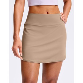 SANTINY Skorts for Women with Pockets High Waisted Golf Skirts with Shorts A Line Athletic Tennis Skirt for Casual Pickleball (Khaki_M)