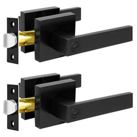 KAMOTA Privacy Door Levers, 2 Pack Matte Black Door Handles Bed and Bath Door Locks Interior Keyless Locksets, Left and Right Hand Reversible
