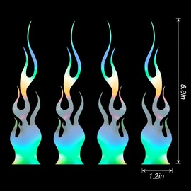 Zpana 4PCS Flame Car Reflective Sticker, 5.9'' Racing Sports Vehicle Stripe Decal, Waterproof Automotive Sticker Decoration Accessories, Universal for Off Road Motorcycles Golf Cart (Multicolor)