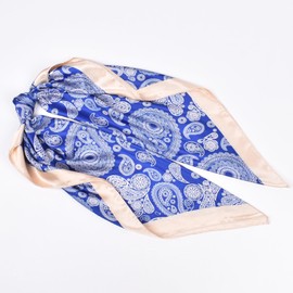 EIysee 35 Inches Silk Head Scarf-Satin Hair Scarves Silk Bandana Scarf Headscarf Silk for Women's Fashion Scarves (Medium cashew nut - blue)