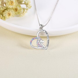 URONE Unicorn Gifts for Girls 925 Sterling Silver Colorful CZ Heart Unicorn Necklace Unicorn Jewellery Birthday Gifts for Daughter Granddaughter Niece
