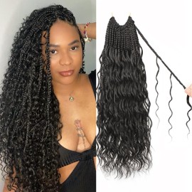 Goddess Box Braids Crochet Hair 18 inch Pure Protein Fiber Close to Human Hair 8 packs Boho Crochet Braids for Black Women Pre looped Bohemian Box Braid with Curly Ends Hair Extensions(18 inch, 2#)