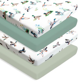 4 Pack Mallard Duck Baby Pack N Play Sheets Neutral Unisex Breathable Fitted Nursery Sheets for Baby Girl or Boys (Pack N Play Sheet)