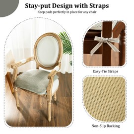 Leeva Woven Rattan Dining Chair Cushions with Ties - Square Seat Pad for Kitchen Chairs, Set of 2, Grey, 18x18 Inch