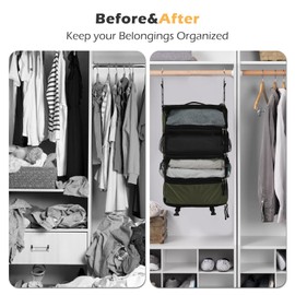 TABITORA Travel Luggage Organizer Hanging Packing Cubes Portable Hanging Shelves Carry on Closet for Suitcase with 2 Hooks,Collapsible(Darkgreen,M)