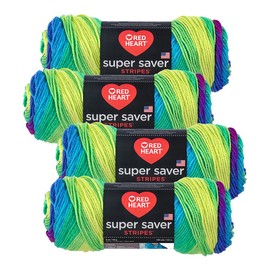 Red Heart Super Saver Yarn (4-Pack of 5oz Skeins) (Parrot Stripe)