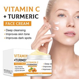 Vitamin-C-Gesichtscreme mit Kurkuma, Anti-Aging-Creme für strahlende Haut, Entfernung von Pigmentflecken, natürliche Kurkuma-Hautpflege, feuchtigkeitsspendend, glättet feine Linien, strafft die Haut