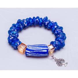 Handmade In Ghana Blue/White African Traditional Krobo Unisex Glass Beaded Bracelet Chains