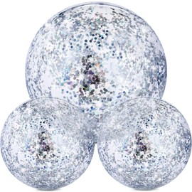 YEAMLTE Inflatable Glitter Water Balls, 3 Pieces Water Ball Glitter, Transparent Water Ball Children, Inflatable Ball Swimming Ball, for Children Water Games in Summer, Beach Parties (Silver)
