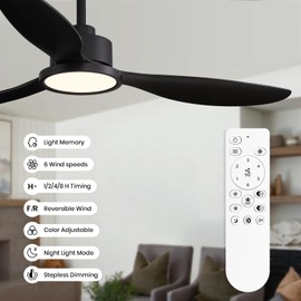 MOOONICHE 52" Black Ceiling Fan with Light and Remote, Dimmable Downrod Mount Modern Fan Light, 6-Speed Wind Chandelier Fan with 3 Blades, Smart Timer Fandelier Ceiling Fans for Bedroom Living Room