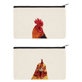 WIRESTER Set Of 2 Canvas Zipper Makeup Bag, Cosmetic Pouch, Organizer Case for Women Girl, Multi-Purpose Travel Cosmetic Bag - Rooster Chicken, Cochin Chicken
